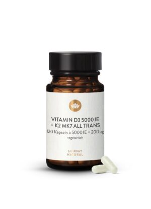 VITAMIN D3 + K2 MK7 KAPSELN
5.000IE + 200µg
HOCHDOSIERT 120 Kapseln